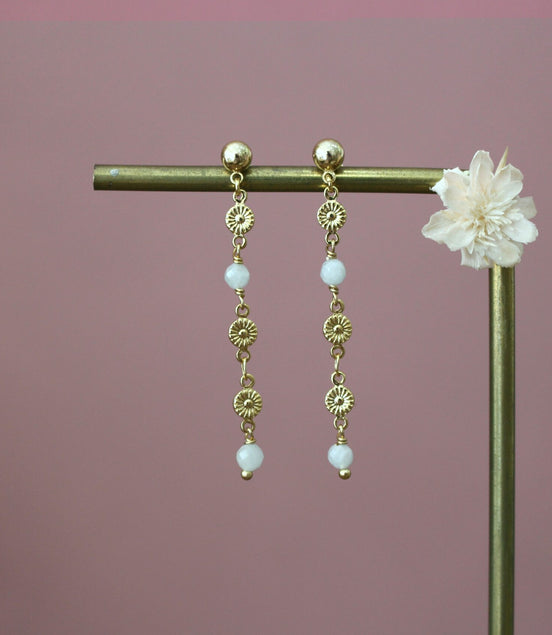 boucles d'oreilles pour femme en laiton doré et perles d'aigue marine