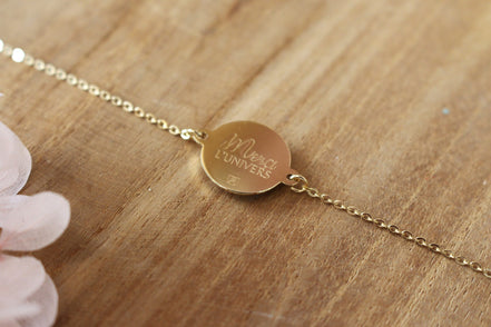 Médaille de bracelet pour femme, en laiton plaqué or 3 microns