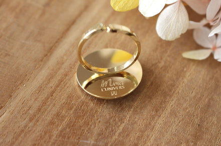 bague merci l'univers, en laiton doré plaqué à l'or 3 microns