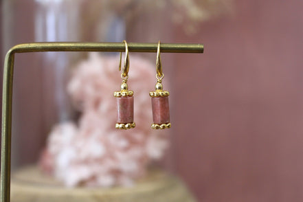 boucles d'oreilles pierres naturelles rose bijou femme