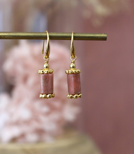 boucles d'oreilles pierres naturelles rose bijou femme