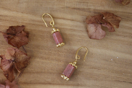 boucles d'oreilles pierres naturelles rose bijou femme