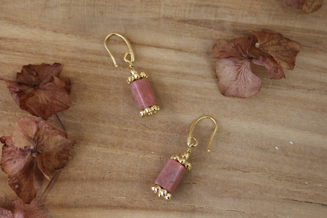 boucles d'oreilles pierres naturelles rose bijou femme