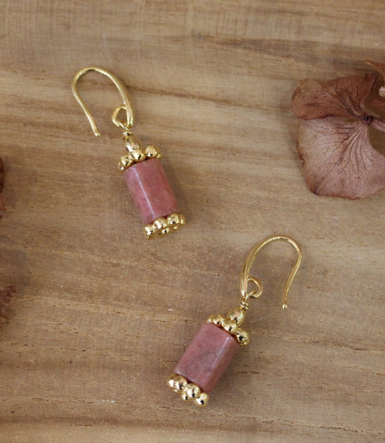boucles d'oreilles pierres naturelles rose bijou femme