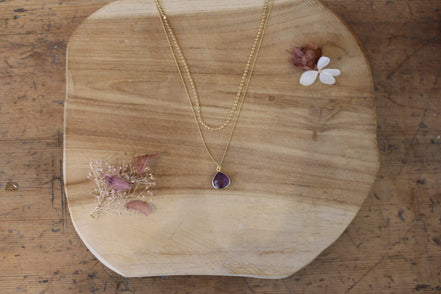 bijou femme collier double rang dorée améthyste