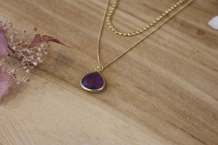bijou femme collier double rang dorée améthyste