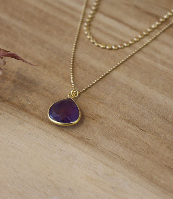 bijou femme collier double rang dorée améthyste