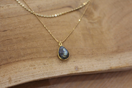 pendentif labradorite collier double rang double rang doré