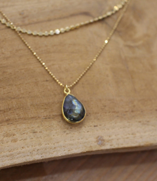 pendentif labradorite collier double rang double rang doré