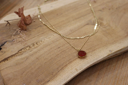 pendentif cornaline collier double rang doré