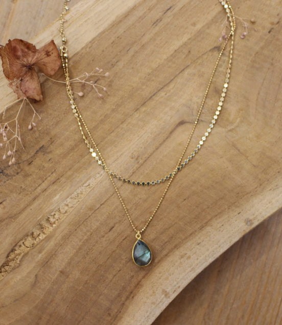 collier double rang doré pendentif labradorite