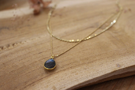 pendentif labradorite collier double rang double rang doré