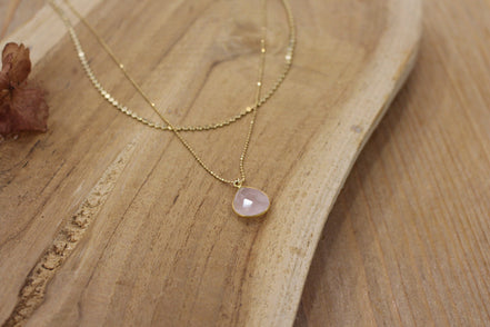 pendentif quartz rose collier double rang