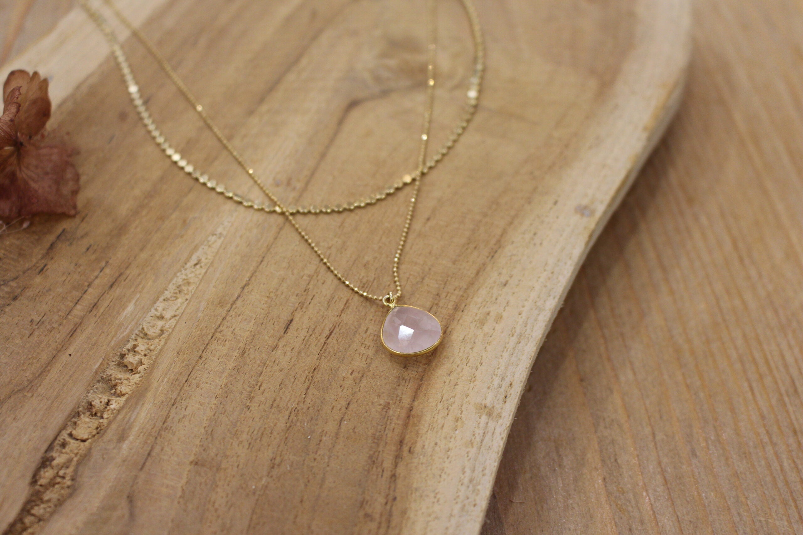 pendentif quartz rose collier double rang