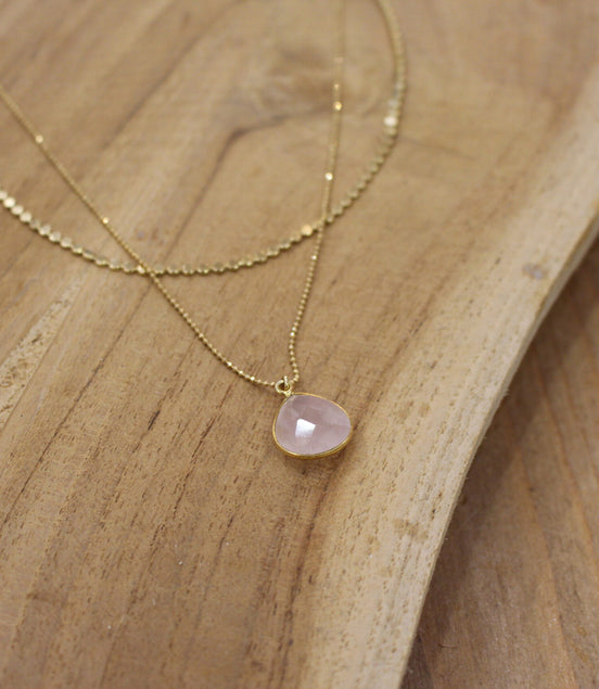pendentif quartz rose collier double rang
