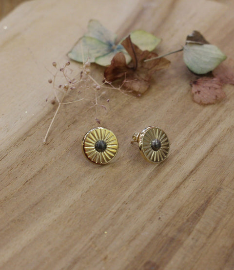 boucles d'oreilles puces soleil plaqué or pyrite