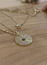 collier long plaqué or médaille soleil pyrite