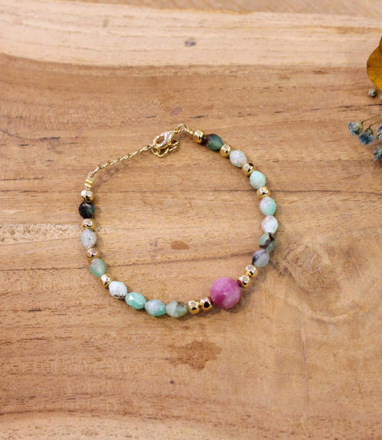 Idée cadeau bijou doré femme bracelet chrysoprase
