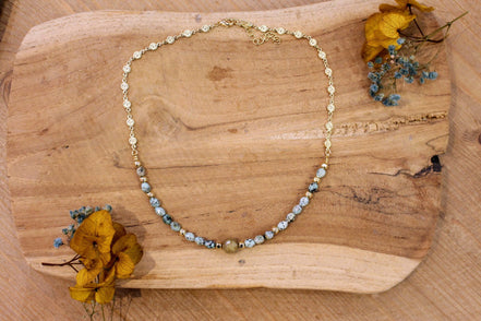 Idée cadeau bijou femme collier doré pierre naturelle jaspe africain