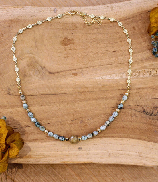 Idée cadeau bijou femme collier doré pierre naturelle jaspe africain