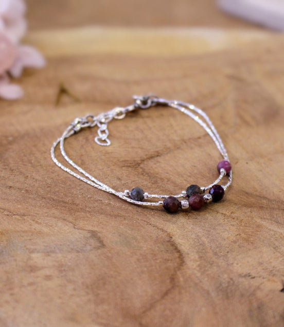 Bracelet 2 rangs POÉTIQUE argenté / saphirs multi