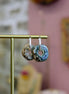 bijou boucles d'oreilles argentée créoles medium disque amovible en céramique émaillé bleu beige