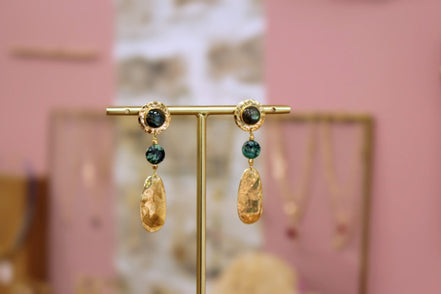 Boucles d'oreilles PIROGUE mystique doré- labradorite et jaspe africain