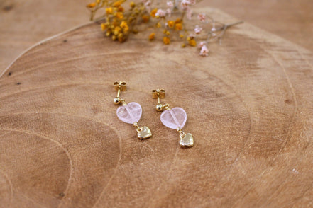 bijou femme boucles d'oreilles dorées quartz rose