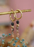 bijou femme boucles d'oreilles pednantes dorées et pierres de lune pêche
