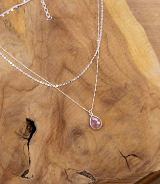Collier double rang INSPIRATION argenté quartz fraise