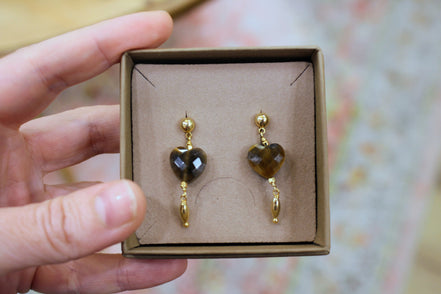 Boucles d'oreilles INFINI doré - oeil de tigre