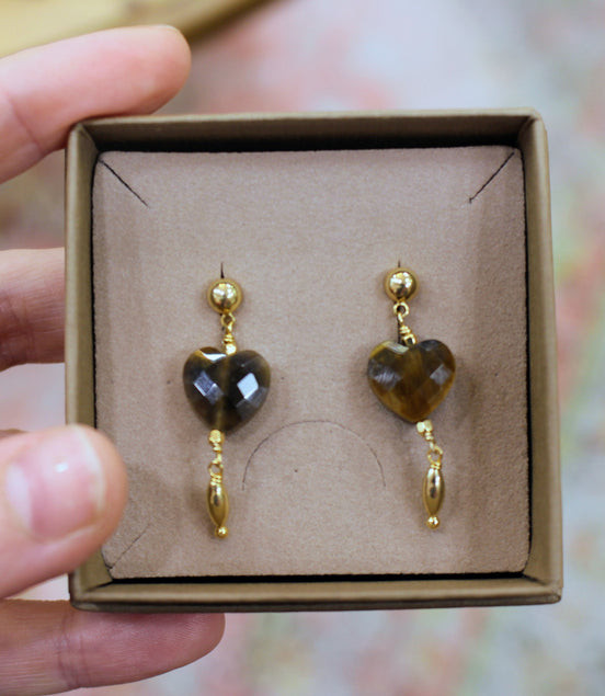 Boucles d'oreilles INFINI doré - oeil de tigre