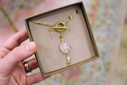 Collier QUIÉTUDE doré quartz rose - opale rose
