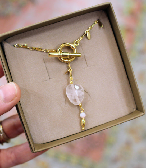 Collier QUIÉTUDE doré quartz rose - opale rose