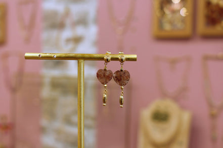 Boucles d'oreilles INFINI doré - quartz fraise