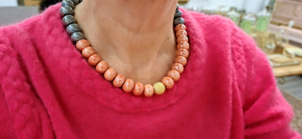 collier GAÏA SUCREE corail et gris