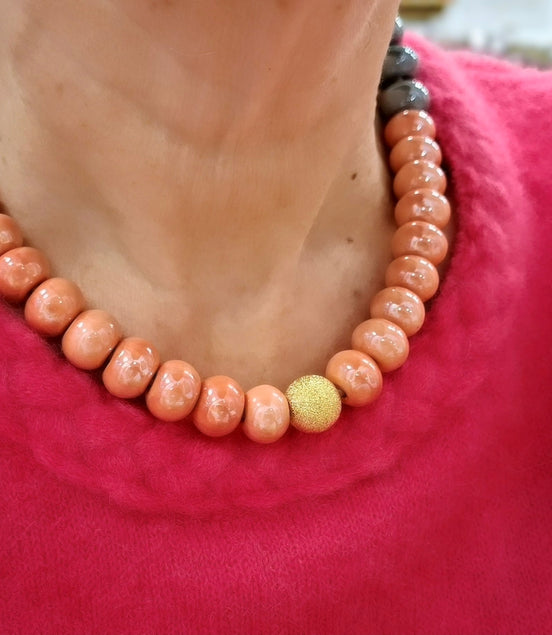 collier GAÏA SUCREE corail et gris
