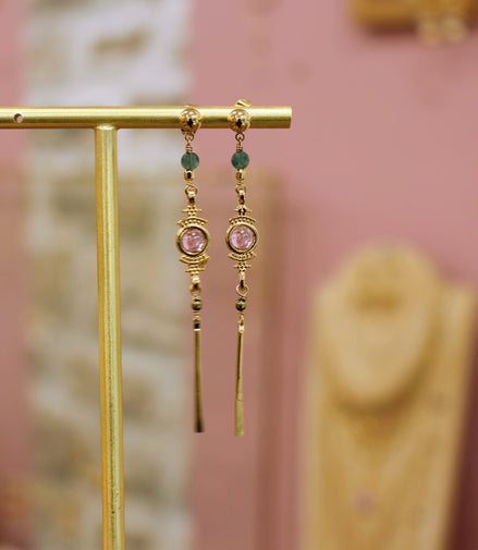 Boucles d'oreilles ATHENA tourmaline et emeraude