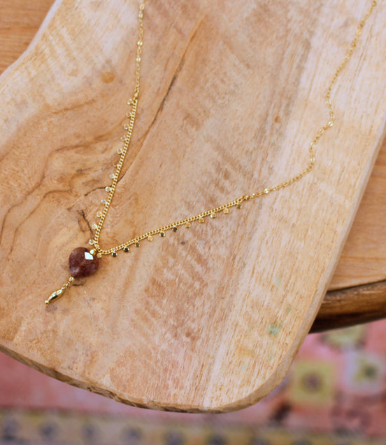 Collier INFINI doré - quartz fraise