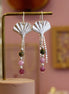 boucles d'oreilles argent gingko biloba et saphirs rose et parme