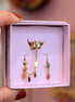 boucles d'oreilles asymétrique ear cuf vert rose et doré