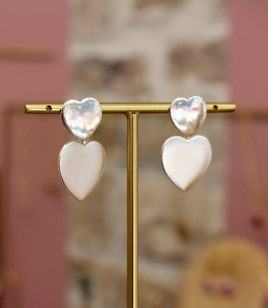 boucles d'oreilles coeur argenté bijou de mode idée cadeau femme