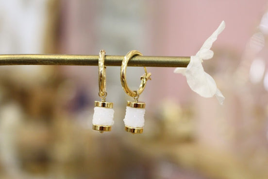 boucles d'oreilles dorées et cristal de roche