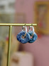boucles d'oreilles créoles argentées disque amovible céramique émaillée bleu
