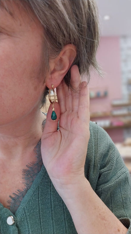 boucles d'oreilles créoles dorées malachite