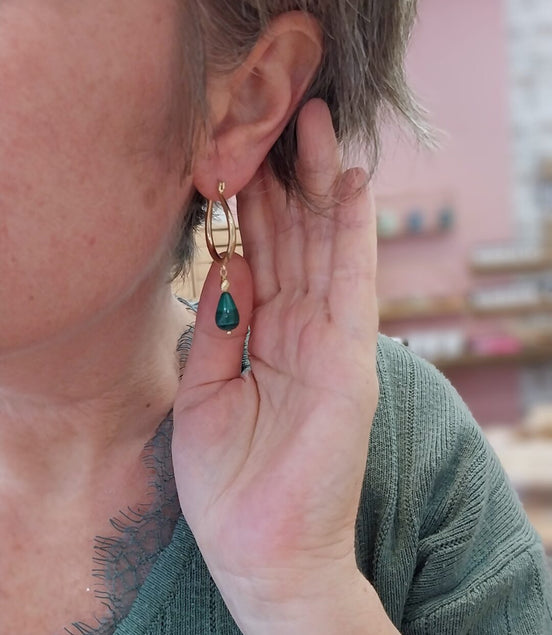 boucles d'oreilles créoles dorées malachite
