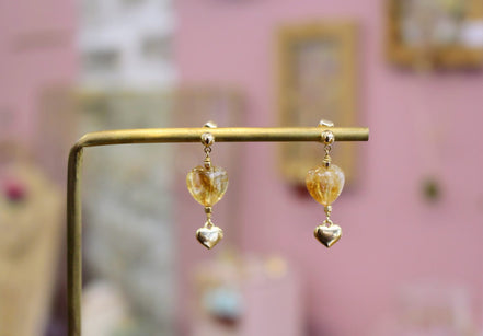 boucles d'oreilles doré coeur citrine