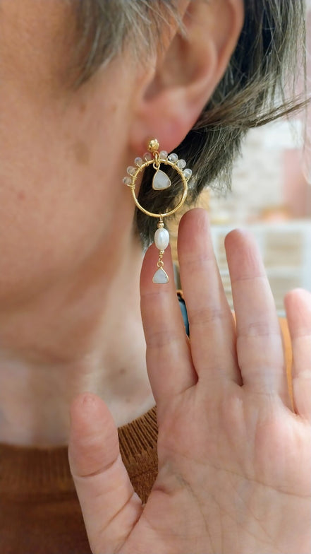 boucles d'oreilles doré et blanc bijou mariée