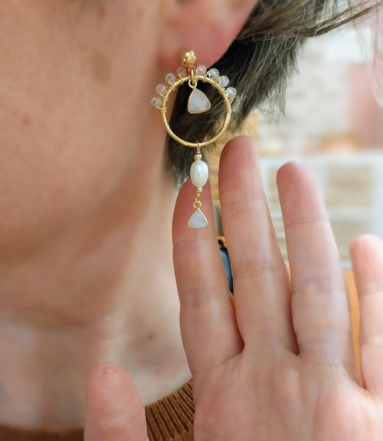 boucles d'oreilles doré et blanc bijou mariée