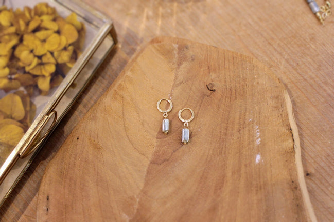 boucles d'oreilles doré minis pampilles céramique bleu vert